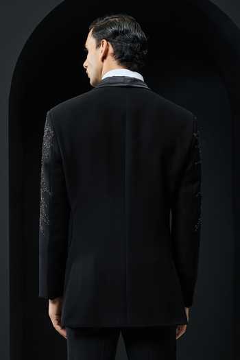 Shop_Sarab Khanijou_Black Sequins, Beads, Pearls Embellished Tuxedo Set  _at_Aza_Fashions