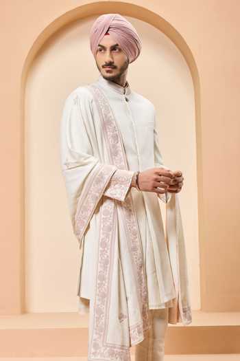 Shop_Sarab Khanijou_Pink Embroidery, Sequins Placed Sherwani Set _at_Aza_Fashions