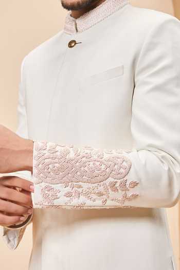 Sarab Khanijou_Pink Embroidery, Sequins Placed Sherwani Set _Online_at_Aza_Fashions