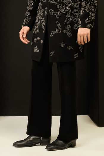 Buy_Sarab Khanijou_Black Sequins, Pearls, Cut Work Embellished Sherwani Jacket And Trouser Set _Online_at_Aza_Fashions