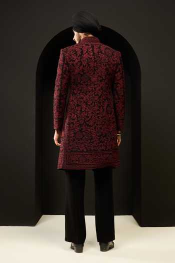 Shop_Sarab Khanijou_Black Sequins, Pearls Embroidered Sherwani And Trouser Set _at_Aza_Fashions