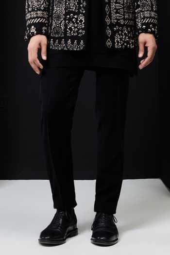 Sarab Khanijou_Black Embroidery, Sequins, Pearls Geometric Pattern Bandhgala Set _Online_at_Aza_Fashions