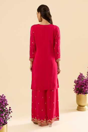Shop_Samyukta Singhania_Pink Silk Zari Scoop Neck Embroidered Kurta Set _at_Aza_Fashions