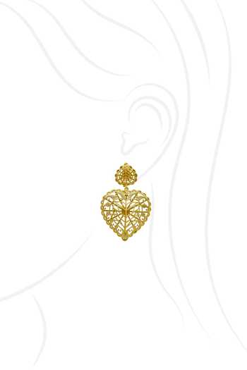 Manner_Gold Plated Cut Work Rakaan Heart Dangle Earrings _Online_at_Aza_Fashions