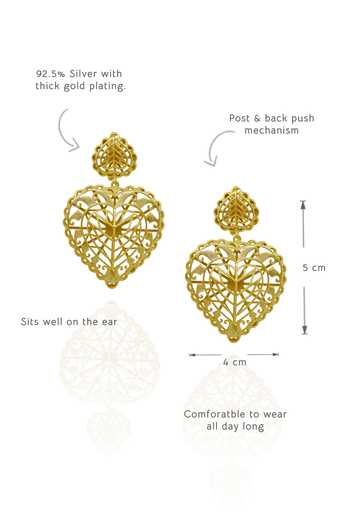 Buy_Manner_Gold Plated Cut Work Rakaan Heart Dangle Earrings _Online_at_Aza_Fashions