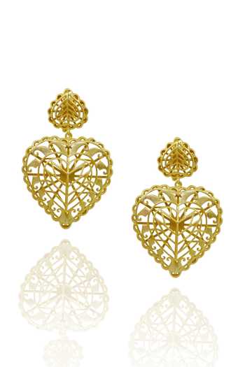 Shop_Manner_Gold Plated Cut Work Rakaan Heart Dangle Earrings _at_Aza_Fashions