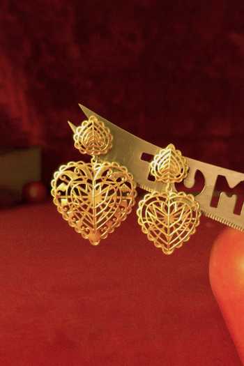 Shop_Manner_Gold Plated Cut Work Rakaan Heart Dangle Earrings _Online_at_Aza_Fashions