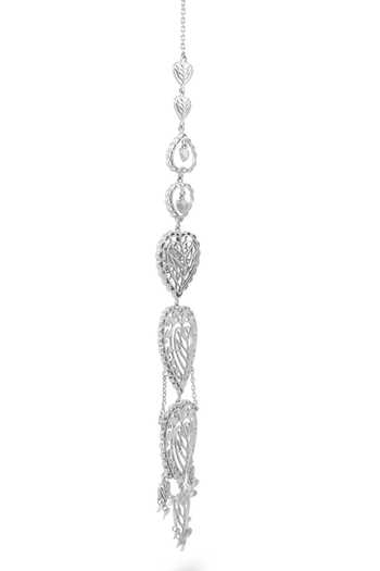 Manner_Silver Plated Cut Work, Chains Rakaan Heart Shaped Long Earrings _Online_at_Aza_Fashions