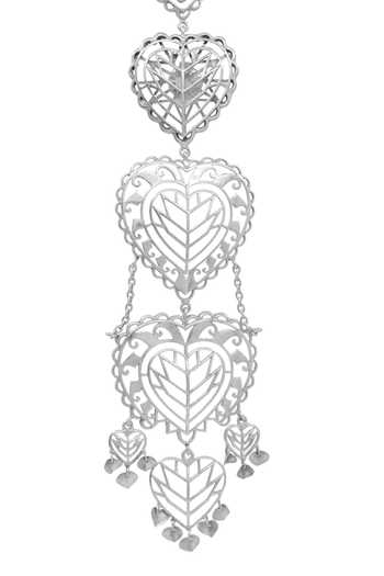 Shop_Manner_Silver Plated Cut Work, Chains Rakaan Heart Shaped Long Earrings _Online_at_Aza_Fashions