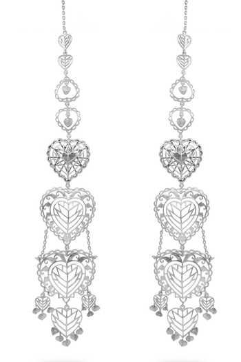 Shop_Manner_Silver Plated Cut Work, Chains Rakaan Heart Shaped Long Earrings _at_Aza_Fashions