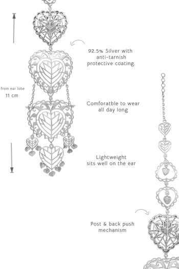 Manner_Silver Plated Cut Work, Chains Rakaan Heart Shaped Long Earrings _at_Aza_Fashions
