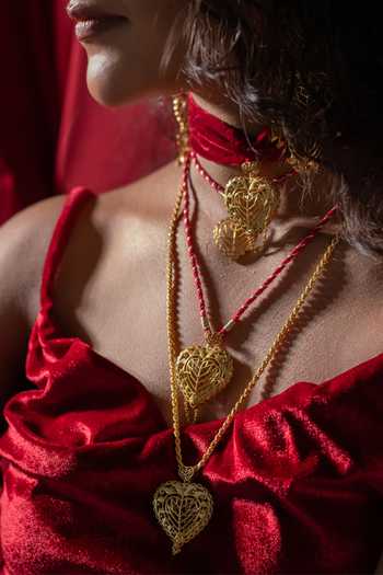 Shop_Manner_Gold Plated Cut Work Rakaan Long Heart Pendant Chain Necklace _at_Aza_Fashions