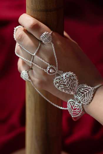 Shop_Manner_Silver Plated Chains Rakaan Heart Haathphool _at_Aza_Fashions