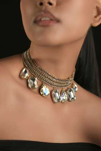 Shop_Bijoux By Priya Chandna_Gold Plated Starlit Crystal Embellished Choker _at_Aza_Fashions