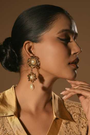 Buy_Bijoux By Priya Chandna_White Pearls, Crystals Noor Cascade Embellished Earrings _Online_at_Aza_Fashions