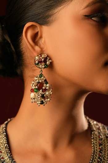 Buy_Bijoux By Priya Chandna_Multi Color Pearls, Crystals Mosaic Garden Embellished Earrings _Online_at_Aza_Fashions
