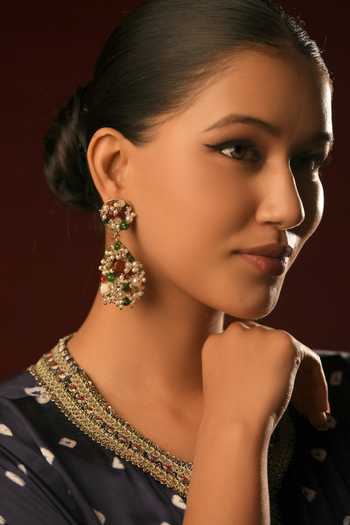Buy_Bijoux By Priya Chandna_Multi Color Pearls, Crystals Mosaic Garden Embellished Earrings _at_Aza_Fashions