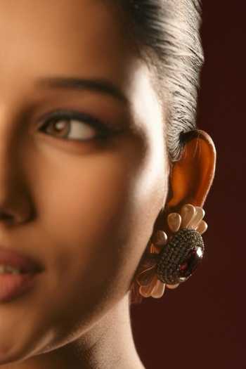 Bijoux By Priya Chandna_Red Pearls, Crystals Ruby Bloom Embellished Earrings _Online_at_Aza_Fashions