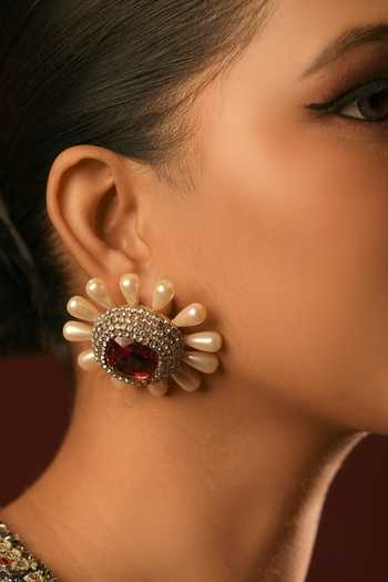 Buy_Bijoux By Priya Chandna_Red Pearls, Crystals Ruby Bloom Embellished Earrings _Online_at_Aza_Fashions