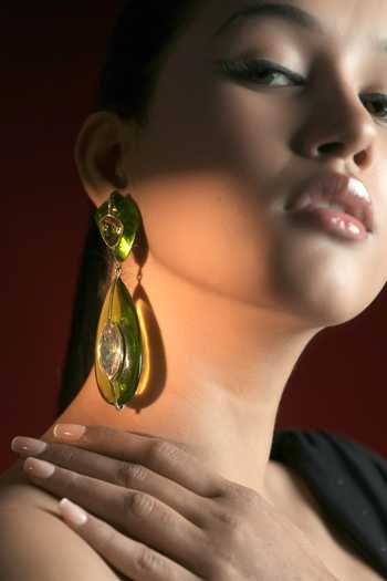 Bijoux By Priya Chandna_Green Crystals Leaf Embellished Drop Earrings _Online_at_Aza_Fashions
