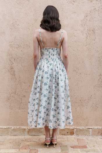 Shop_Shruti Sancheti_Blue Chanderi Embroidery, Lace Square Neck And Printed Midi Dress _at_Aza_Fashions