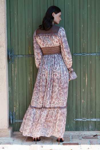 Shop_Shruti Sancheti_Pink Satin V-neck Paisley Print Maxi Dress _at_Aza_Fashions