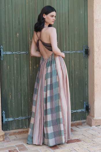 Shop_Shruti Sancheti_Multi Color Mirrors V-neck Embroidered And Printed Maxi Dress _at_Aza_Fashions