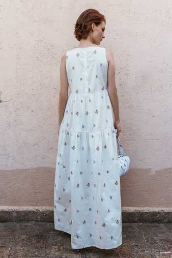 Shop_Shruti Sancheti_White Poplin Embroidery Round Neck Floral Dress _at_Aza_Fashions