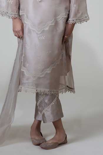 Buy_Bunka_Grey Organza Embroidery Round Neck, Yes Saira Kurta Set _Online_at_Aza_Fashions