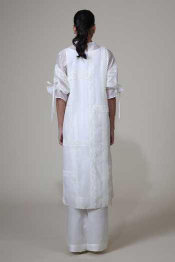 Shop_Bunka_Ivory Organza Lace High Neck Bia Kurta And Pant Set _at_Aza_Fashions