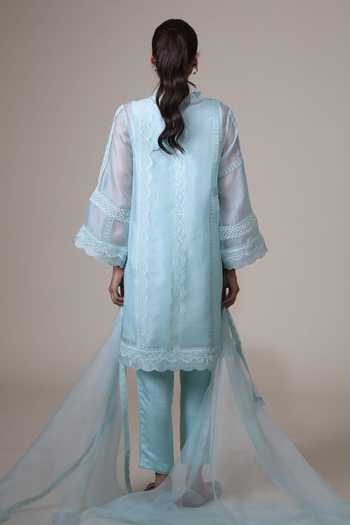 Shop_Bunka_Mint Organza Lace V-neck Farida Kurta Set _at_Aza_Fashions