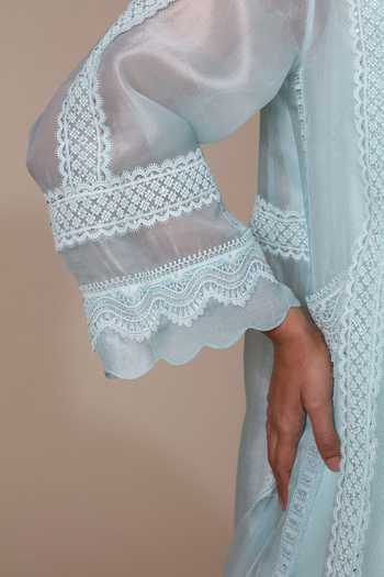 Buy_Bunka_Mint Organza Lace V-neck Farida Kurta Set 
