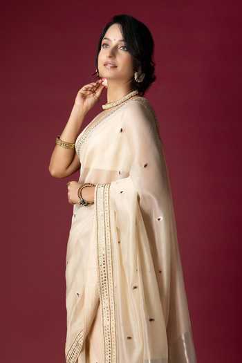 Buy_Monika Mathuria Datta_Ivory Silk, Cotton Embroidery, Zari Hand Saree _Online_at_Aza_Fashions