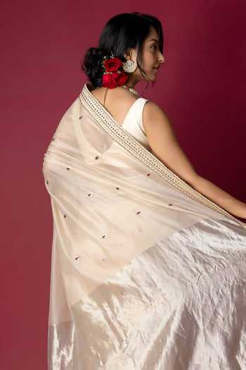 Monika Mathuria Datta_Ivory Silk, Cotton Embroidery, Zari Hand Saree _at_Aza_Fashions