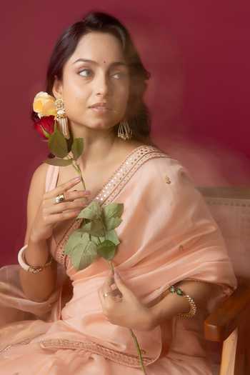 Shop_Monika Mathuria Datta_Peach Silk, Cotton Embroidery, Zari Hand Saree _Online_at_Aza_Fashions