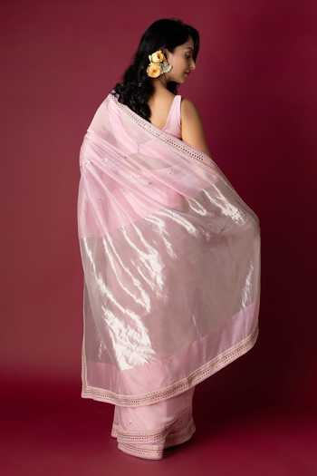 Shop_Monika Mathuria Datta_Pink Silk, Cotton Embroidery, Zari Hand Saree _at_Aza_Fashions