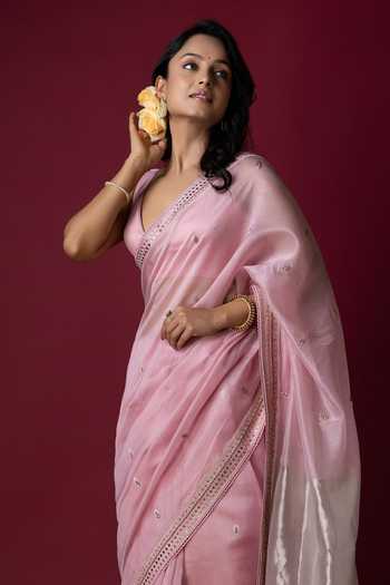 Buy_Monika Mathuria Datta_Pink Silk, Cotton Embroidery, Zari Hand Saree _Online_at_Aza_Fashions