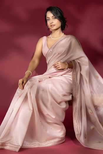 Shop_Monika Mathuria Datta_Pink Silk, Cotton Embroidery, Zari Saree _Online_at_Aza_Fashions