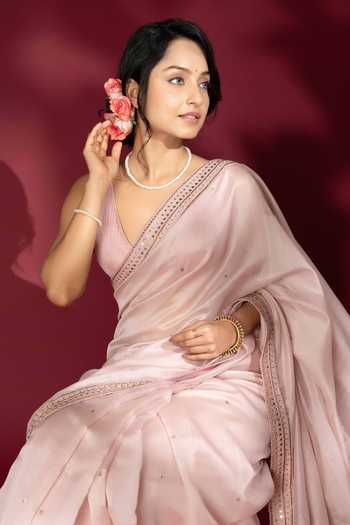 Monika Mathuria Datta_Pink Silk, Cotton Embroidery, Zari Saree _at_Aza_Fashions