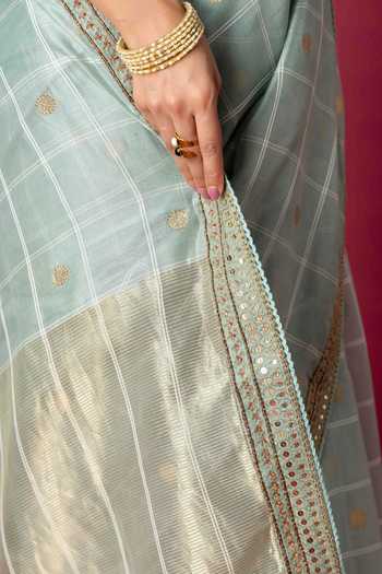 Monika Mathuria Datta_Green Silk, Cotton Embroidery, Zari Handloom Saree _Online_at_Aza_Fashions