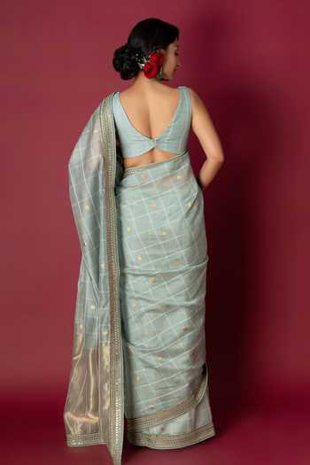 Shop_Monika Mathuria Datta_Green Silk, Cotton Embroidery, Zari Handloom Saree _at_Aza_Fashions