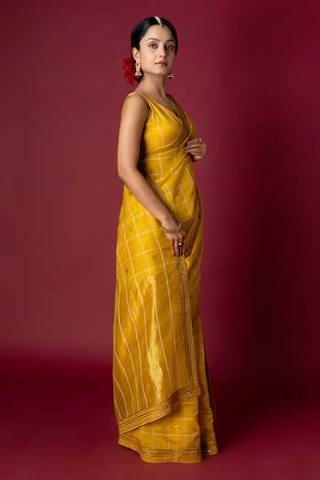 Monika Mathuria Datta_Yellow Silk, Cotton Embroidery, Zari Hand Saree _Online_at_Aza_Fashions