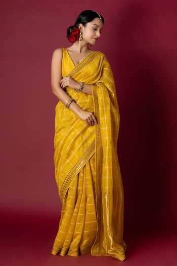 Buy_Monika Mathuria Datta_Yellow Silk, Cotton Embroidery, Zari Hand Saree _Online_at_Aza_Fashions