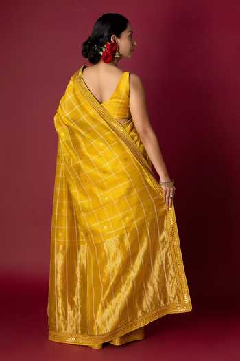 Shop_Monika Mathuria Datta_Yellow Silk, Cotton Embroidery, Zari Hand Saree _at_Aza_Fashions
