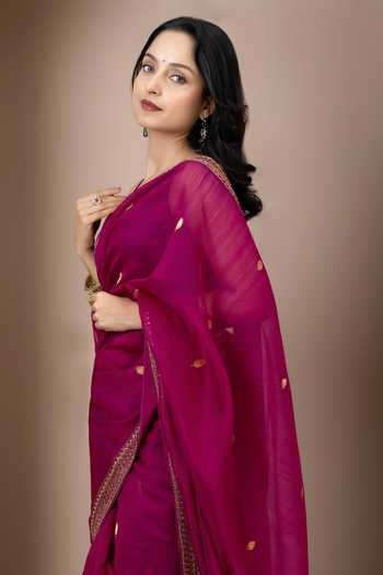 Monika Mathuria Datta_Purple Silk, Cotton Embroidery, Zari Woven Saree _Online_at_Aza_Fashions