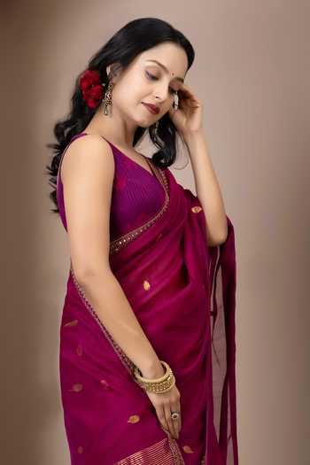 Buy_Monika Mathuria Datta_Purple Silk, Cotton Embroidery, Zari Woven Saree _Online_at_Aza_Fashions