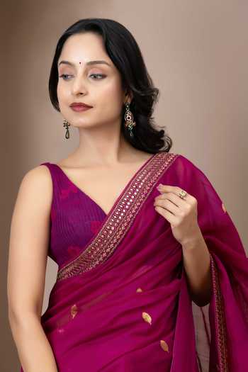 Shop_Monika Mathuria Datta_Purple Silk, Cotton Embroidery, Zari Woven Saree _Online_at_Aza_Fashions
