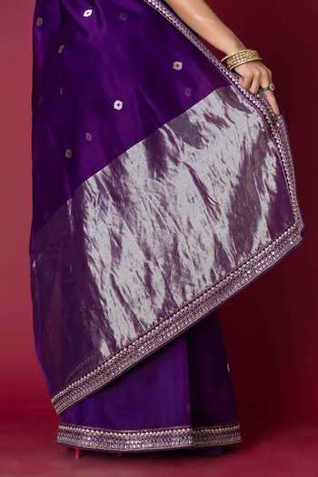 Monika Mathuria Datta_Purple Silk, Cotton Embroidery, Zari Hand Saree _at_Aza_Fashions