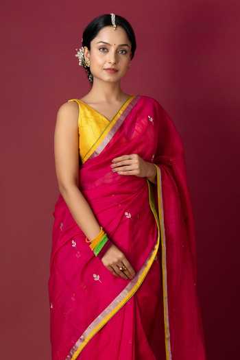 Monika Mathuria Datta_Pink Silk, Cotton Zari Handloom Saree _Online_at_Aza_Fashions