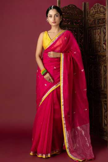 Monika Mathuria Datta_Pink Silk, Cotton Zari Handloom Saree _at_Aza_Fashions